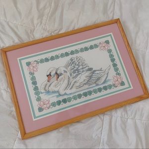 SOLD- Knitted Swans in a Wooden Frame
